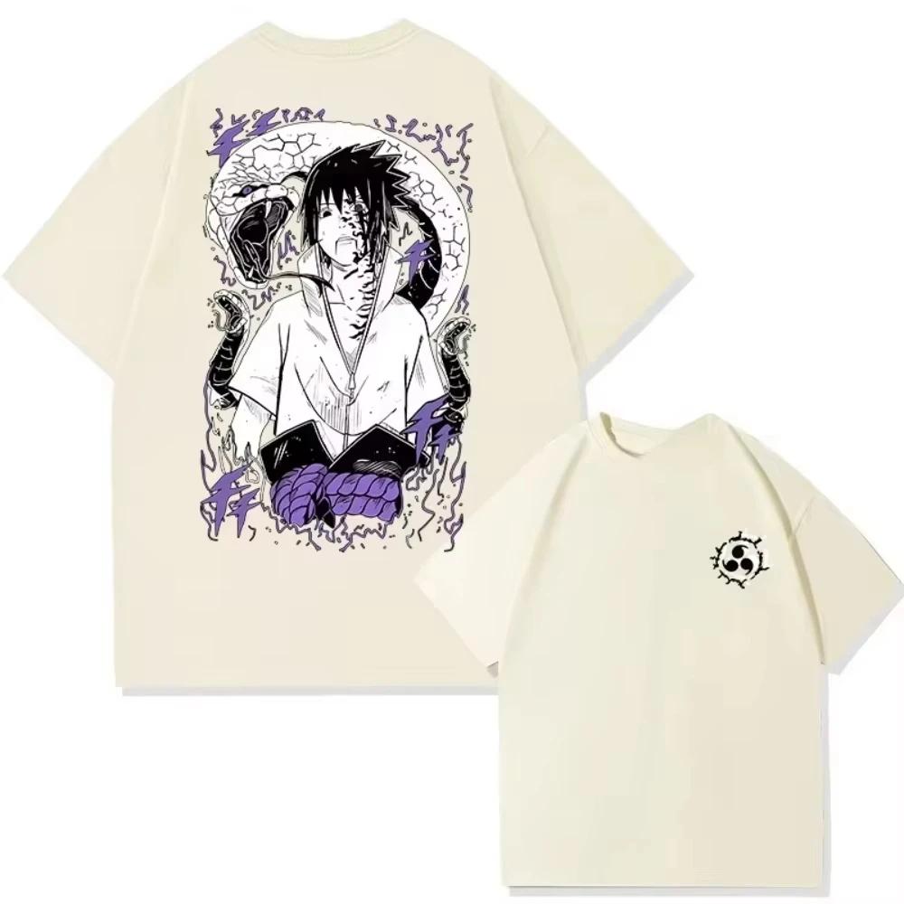 2026Japan Anime Sasuke Animation Derivatives pure Cotton Short Sleeve Tops Men's Women's Summer Uchiha Sasuke Curse Street Wear