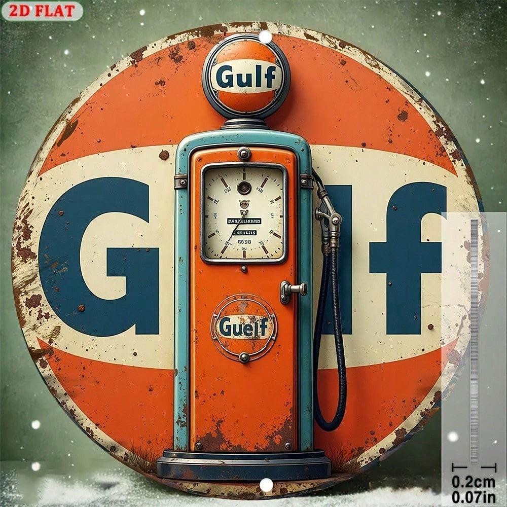 Planetjuice Настенное искусство Винтажный знак бензоколонки Gulf Ретро настенное искусство Алюминиевый декор