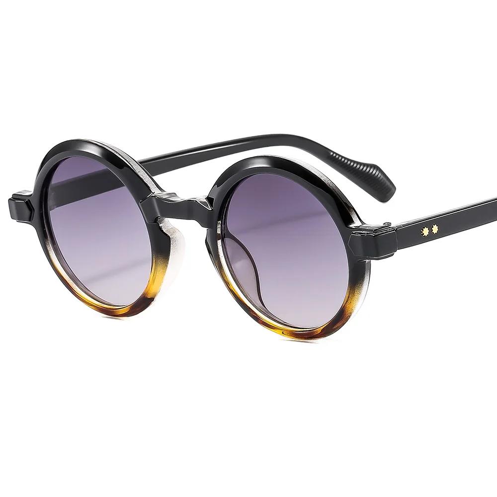 Retro Round Punk Women Sunglasses Fashion Double Color Gradient Purple Shades Men Rivets Sun Glasses UV400