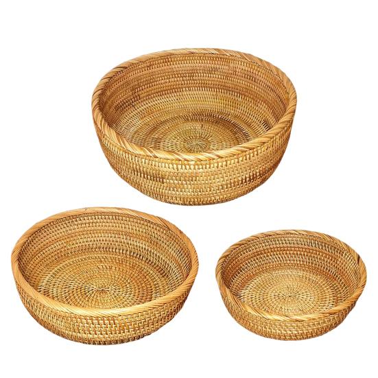 Корзина для хранения из ротанга, круглая сервировочная корзина, органайзер для гостиной, ручная работа, фруктовая чаша