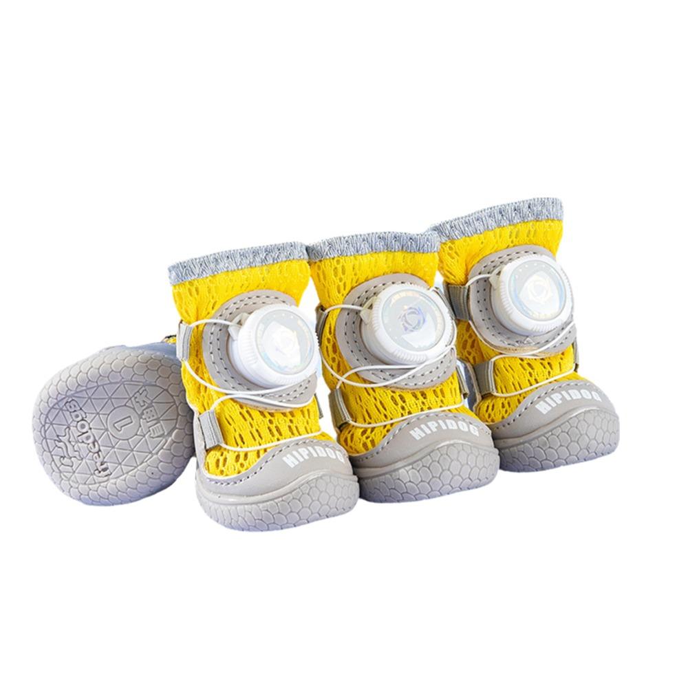 4Pcs/Set Outdoor Mesh Button Dog Shoes Summer Breathable Reflective Anti-slip Dogs Footcovers Soft Sole Comfortable Dog Footwear