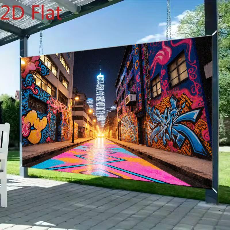 2D Urban Graffiti Night City Backdrop Neon Street Art Skyscraper Background