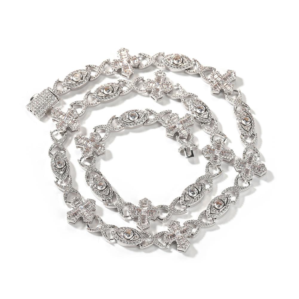 THE BLING KING BaguetteCZ Cross Infinity Link Chain Necklace Iced Out 5A Cubic Zirconia Charm Lucky Eye Choker HipHop Jewelry