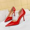 Fashionable High Heels Women's Thin Heels, High Heels Shallow Cut Pointed Side Hollowed Out Patent Leather Single Shoes