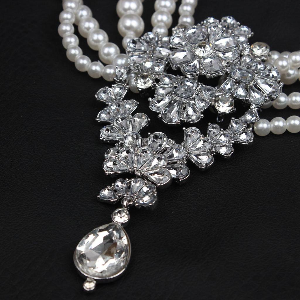 Multi-layer Pearl & Crystal Gem Water Drop Pendant Necklace - Exaggerated Fashion for Women