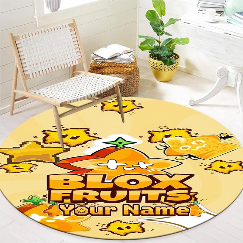 Bloody Fruits Adventure Custom Name Round Area Rug Carpet Rug For Living Room Bedroom Sofa Playroom Decor Nonslip Floor Mat