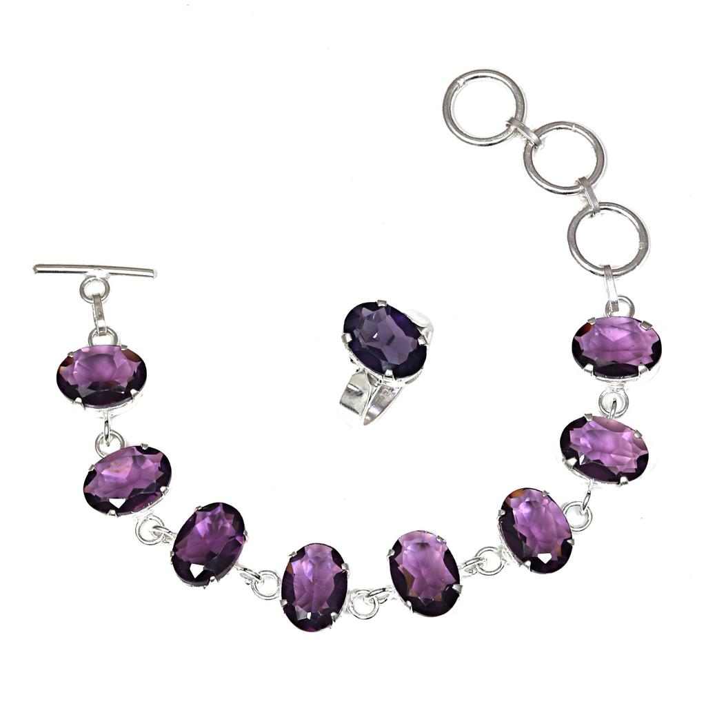 Amethyst Quartz Gemstone Women's Unisex Jewelry Bracelets & Rings 7-8''