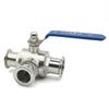 19/25/32/38/45/51mm SS304/316L Stainless Steel Sanitary Grade T-shaped Three-way Ball Valve, T/L Port Ring Type OD50.5/64mm