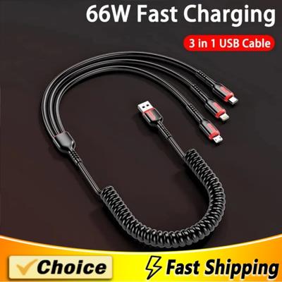 3 в 1, 66 Вт, 6 А, кабель USB Type C для быстрой зарядки, кабель Micro USB для iPhone, зарядный кабель для Samsung, Xiaomi, зарядный кабель