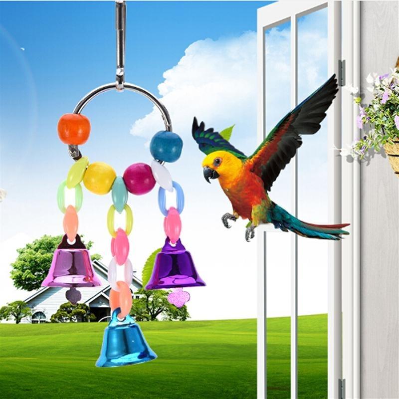 Bird Cage Toy Set with Bell Bridge Creative Parrots Small Birds Chewing Hanging Ring Toy Interactive Activity Toy