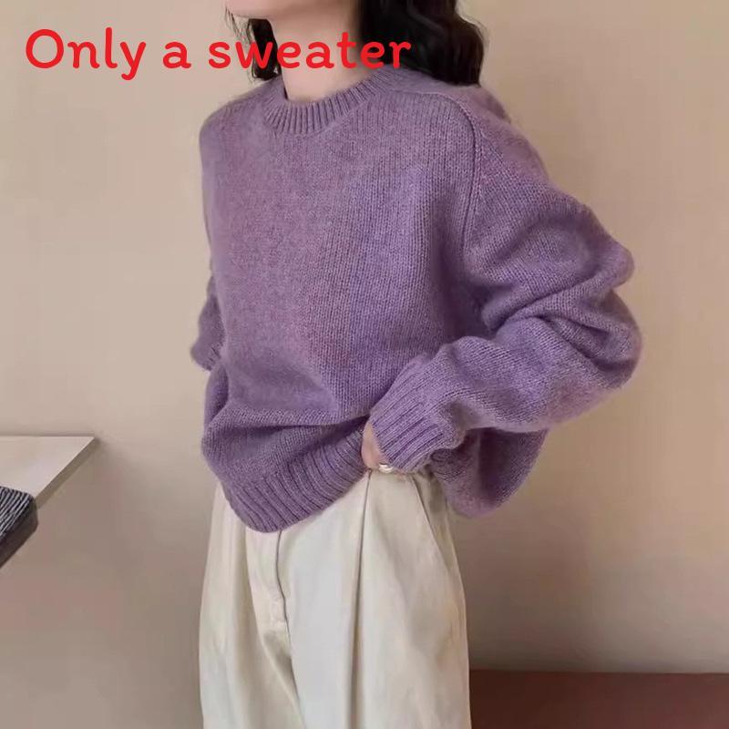 Lazy Style Knit Sweater For Women With Solid Color Design For Autumn Chill