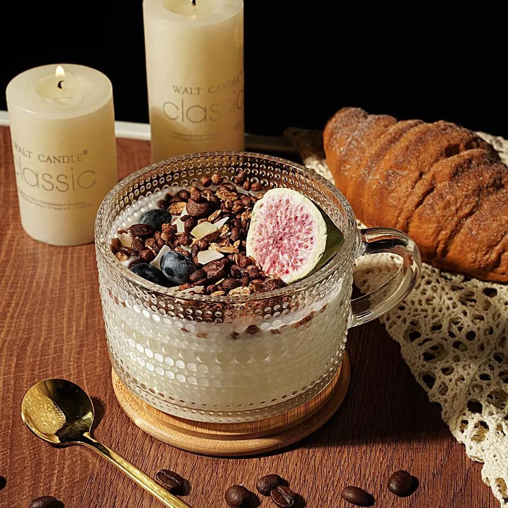 Сегодняшний подарок 4 шт. Винтажные стеклянные кофейные кружки Подарки для женщин, Контейнеры для овсянки на ночь с бамбуком и ложками, 15 унций Прозрачные Em