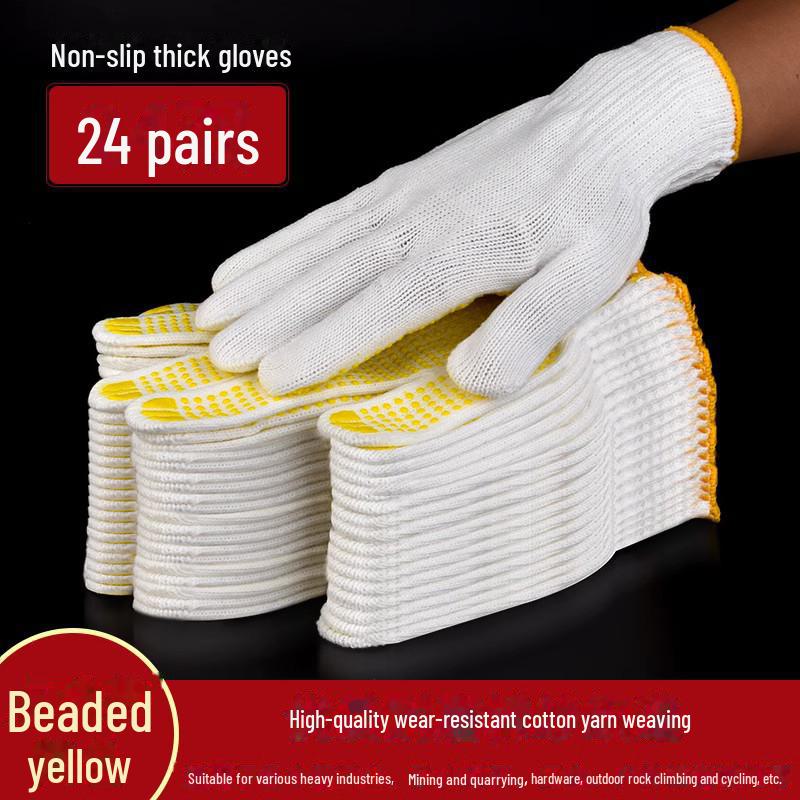 Worksite Durable Cotton Nylon Gloves - Non-Slip, Breathable and Wear-Resistant for Construction Workers