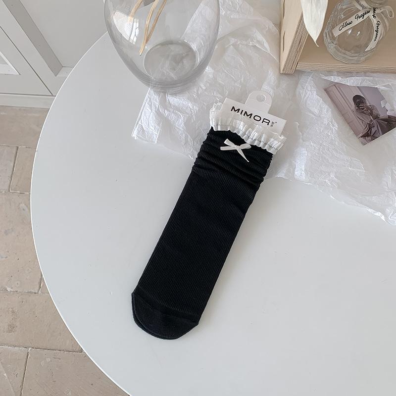 Ladies Summer Thin Bow Plingham Lace Ballet Breathable Boneless Mid Tube Pile Socks