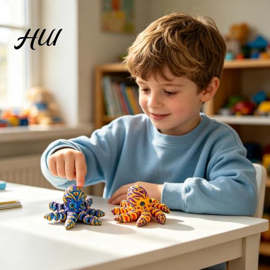 3D Printed Ocean Animal Toy Articulated Octopus Figurine, Movable Joints Fidget Toy, PLA Figure Flexible for Home Office Desk Decoration Figurine