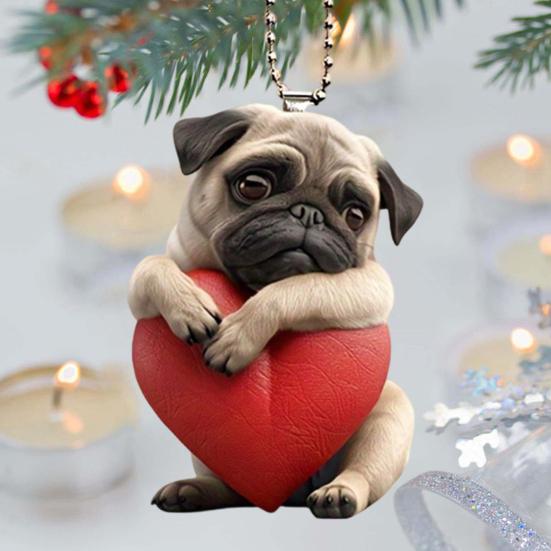 Юшэн Акриловое Сердце Собака Автомобильный Подвесной Орнамент Милый Щенок Подвеска с Красным Сердцем Украшение Зеркала Заднего Вида Автомобиля с Регулируемым Ремнем