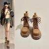 Fashion Women Boots Fashion Retro Leather Platform Round Toe Booties Brown High Quality Heightening Tooling Women Ankle Boot Botas Mujer
