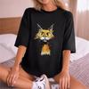 Funny Cute Cat Cartoon Printed Fashionable Loose Top Plus Size Pure Cotton Short Sleeved T-Shirts Women’s