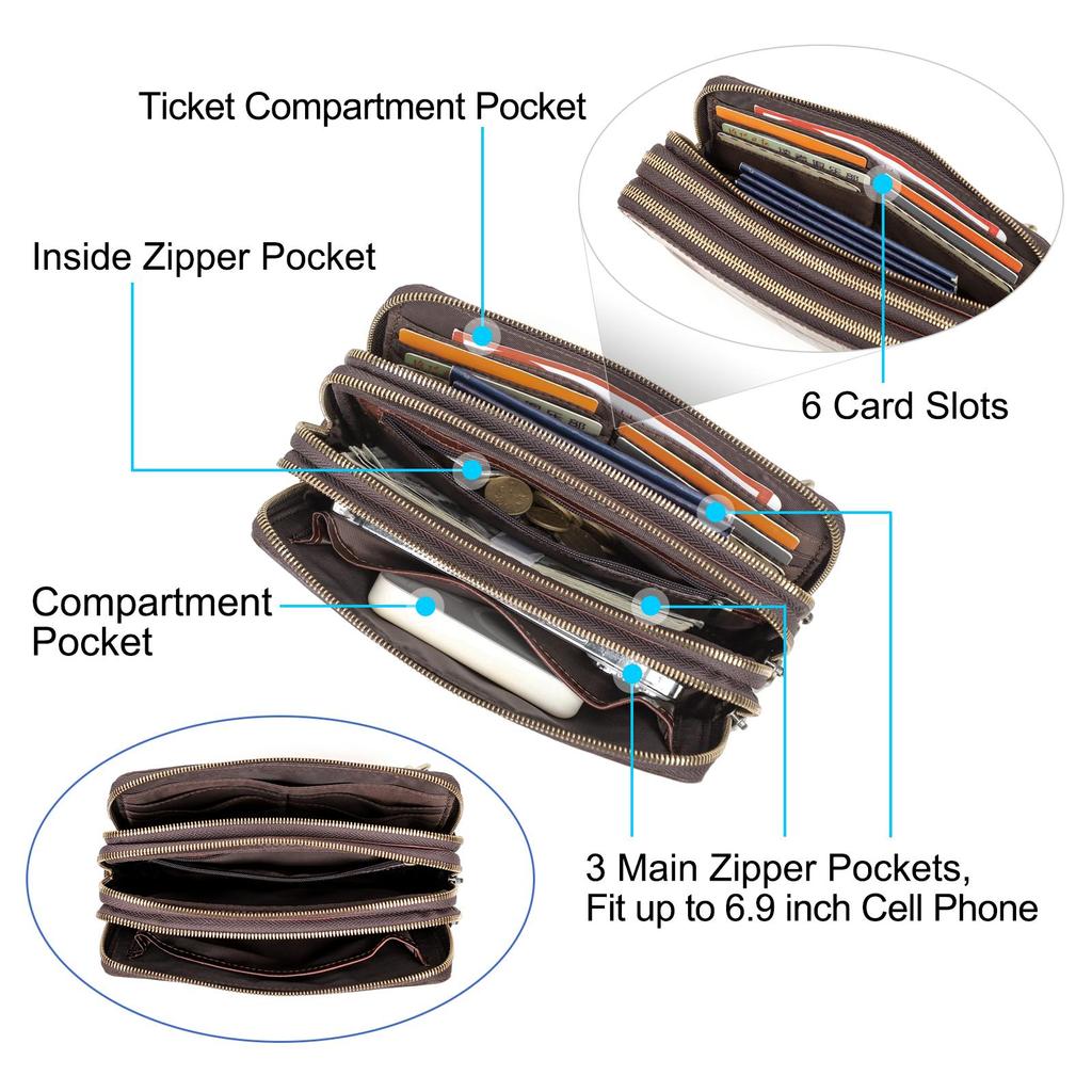 Кошельки-клатчи из натуральной кожи CONTACT'S для мужчин, сумка через плечо, сумка для телефона, кошельки для карт, многофункциональная сумка с застежкой-молнией