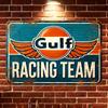 Настенный знак Gulf Racing Team Винтажный   Идеально подходит для гаражей Домов КафеБольше Подарок Автолюбителям Наружных Стен S