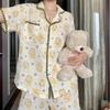 Японские мультяшные пижамы с кроликами женские летние с коротким рукавом шорты кардиган комплект из двух предметов женская ленивая одежда для дома