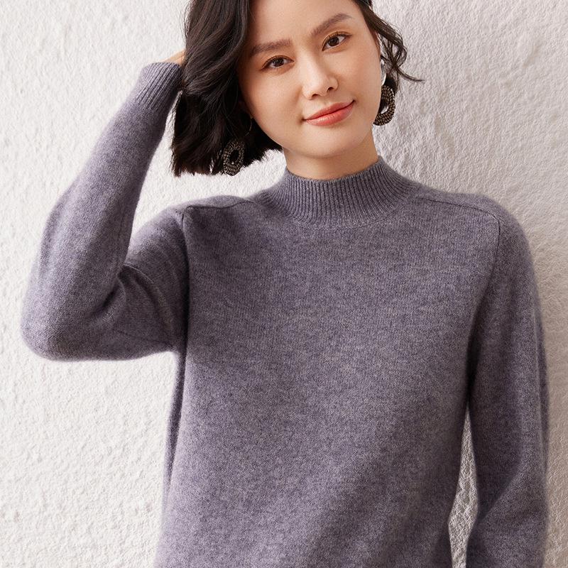 Lekasha Women's Cashmere Knit Sweater: Half-High Collar, Long Sleeves, Ideal Base Layer for Autumn and Winter.
