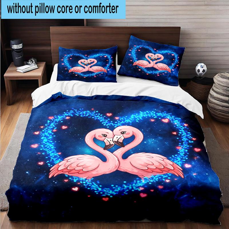 Love Birds In Heart 3pcs Bedding,Including 1pc Duvet Cover And 2pcs Pillowcases Perfect for Christmas,Ideal for Bedroom, Dormitory