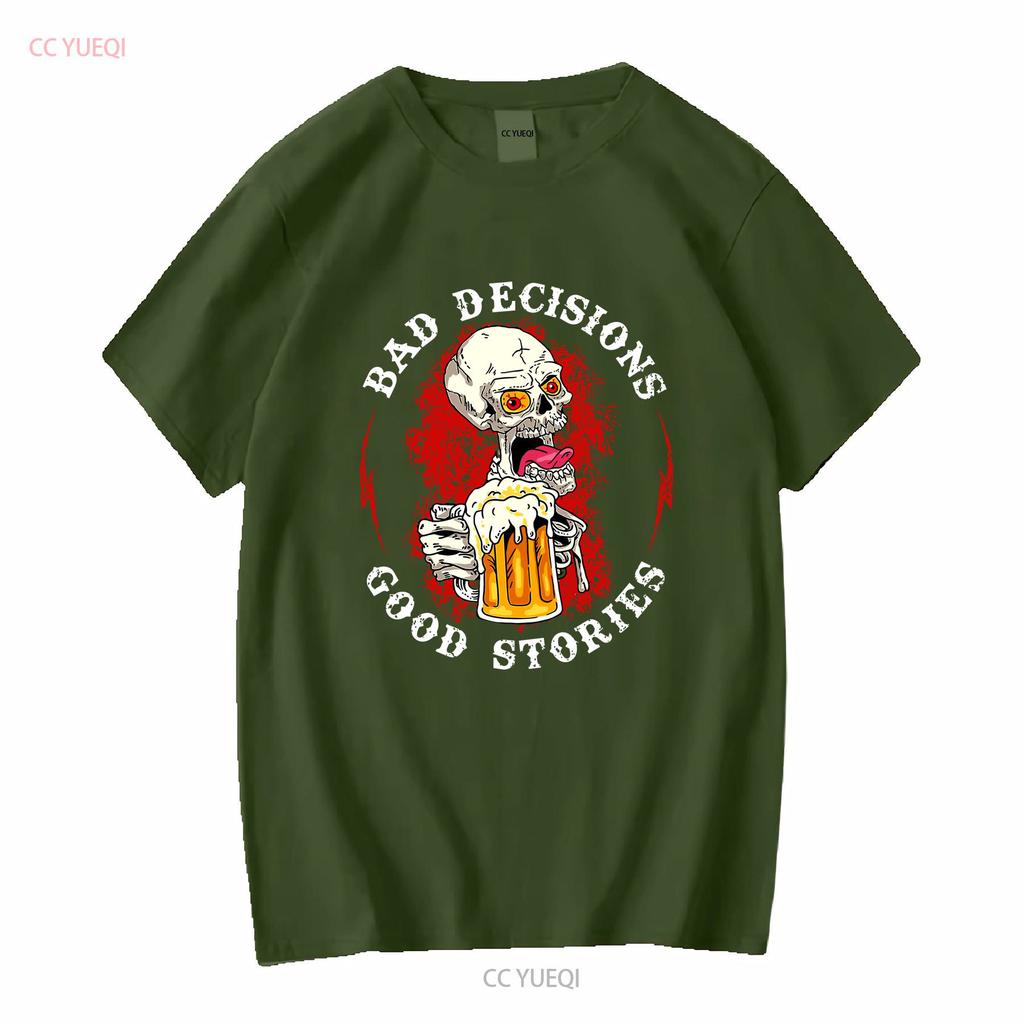 Bad Decisions Make Good Stories Drinking Skull Print T Shirt vintage Washed Unisex designer clothes Soft Comfortable fashion