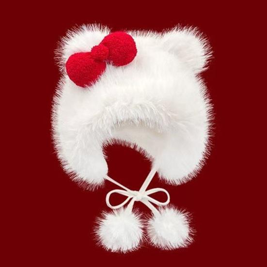 Плюшевая шапка с бантом, теплая зимняя шапка, плюшевая ткань, регулируемая посадка, шапка кошки, головной убор для холодной погоды