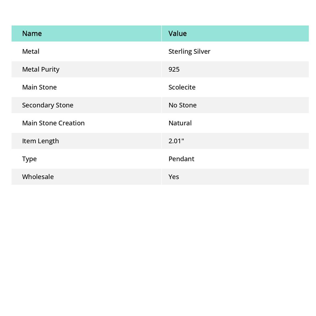 Natural Scolecite Gemstone Handmade 925 Sterling Silver Pendant 2.01" k5V34