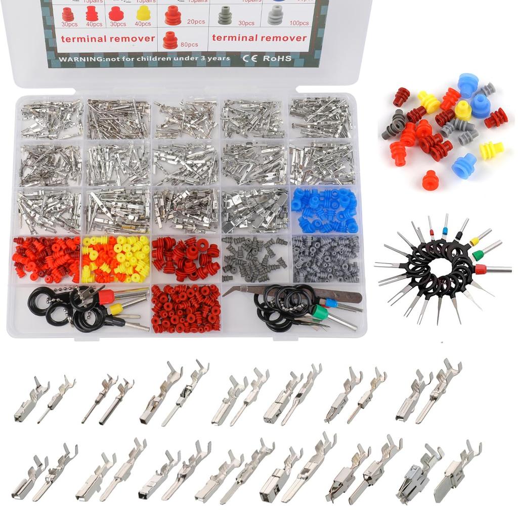 830Pcs 28Value Automotive Car Electrical Terminal P Auto Connectors Kit Metri-Pack P Kit Male&Female Wire Connector Terminal Wire Harness Wiring