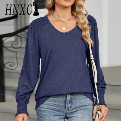 Женские модные повседневные осенне-зимние однотонные блузки и рубашки с длинным рукавом и v-образным вырезом с принтом