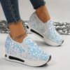 36-44 Women's Sequins Platform Sneakers - Casual Low Top Slip On Wedge Sports Shoes for Music Festival - Fashion Walking Trainers