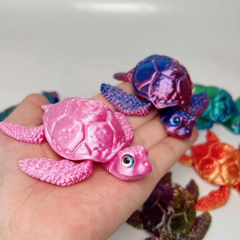 3D Printed Turtle Model Ornament Creative Collectible Movable Simulation Eyes Toy Holiday Gift Multi-Jointed Poseable Decoration