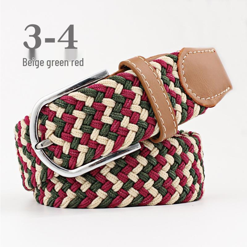 Korean Style Elastic Braided Canvas Belt with Pin Buckle for Men and Women