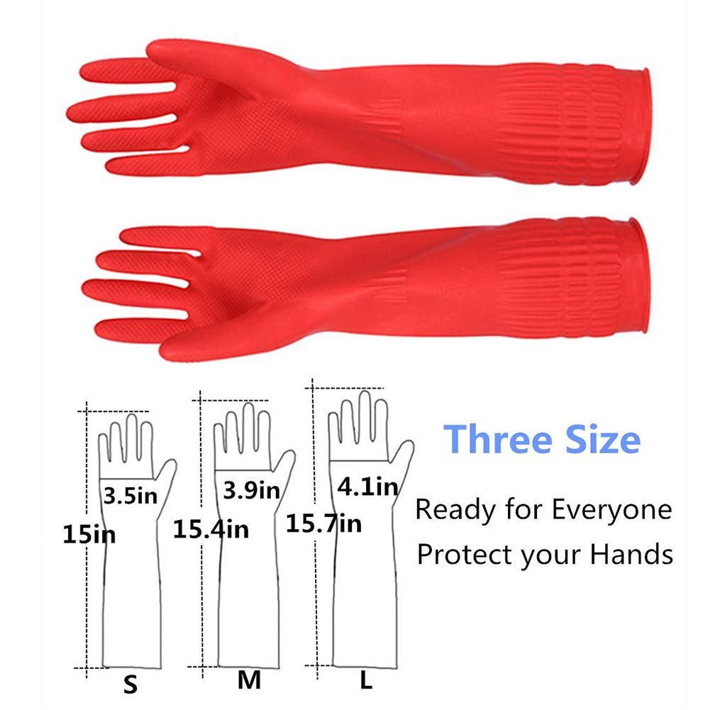 1Pair Red Gloves Washing Dishes Cleaning Waterproof Rubber Sleeve Gloves Latex Long Gloves Kitchen Tool Hands Protection