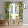 Пейзаж, садовый пейзаж, шифоновые прозрачные шторы для гостиной, спальни, украшение дома, оконная вуаль, тюлевые шторы, занавеска