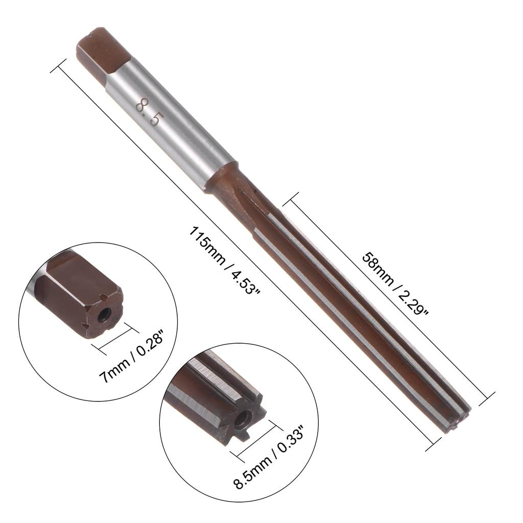 Uxcell Hand Alloy Tool Steel 6 Straight Hand Milling Cutter Metric Reaming Drill Bit for Metal Reamer, 8.5mm H8, Flutes, Tool,