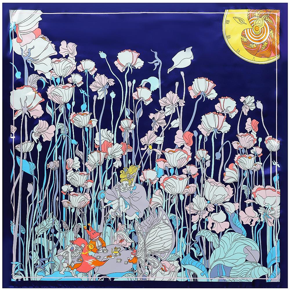 Luxury Four Leaf Clover Flower Headband Hijab Bandana Women Satin Silk Scarf Shawl Foulards Femme Square Scarves Wraps 90*90CM