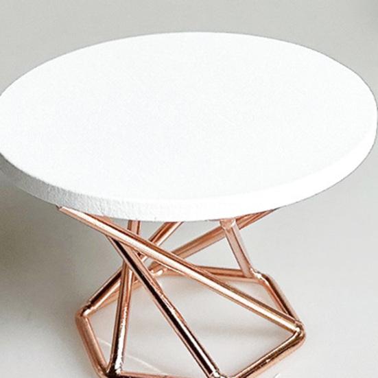 Миниатюрный журнальный столик Деревянная столешница Металлический каркас Чайный столик Модель Крошечный круглый столик Игрушка DIY 1/12 Мебель для кукольного домика Декоративные аксессуары