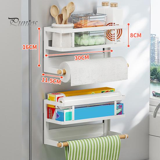 Магнитная стойка для хранения с держателем для бумажных полотенец, большая вместимость, простая установка, полка для специй на холодильник, кухонный органайзер с держателем для рулонов полотенец