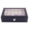 12 ячеек кожаная шкатулка для часов витрина держатель черный ящик для хранения стеклянный органайзер для ювелирных изделий для мужчин и женщин лучшая подарочная коробка