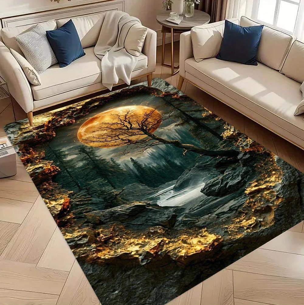 Enchanted Jungle Moonlight Design Carpet For Living Room Bedroom Area Rug Floor Mat Home Decoration Machine Washable