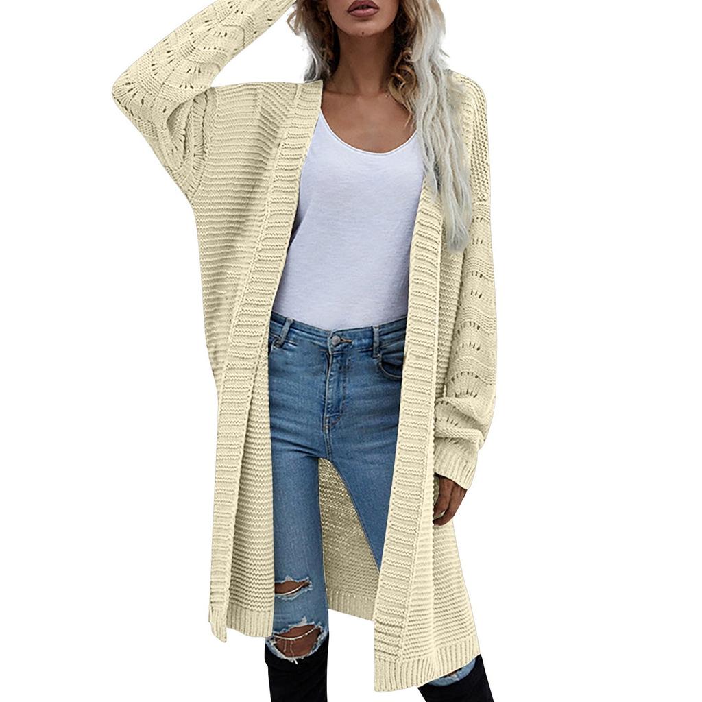 Женский однотонный длинный повседневный кардиган, вязаный со свободным свитером-пальто
