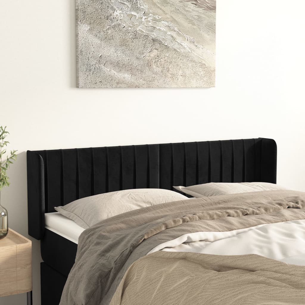 Headboard with Wingback in Black 147 x 16 x 78 88 cm Velvet