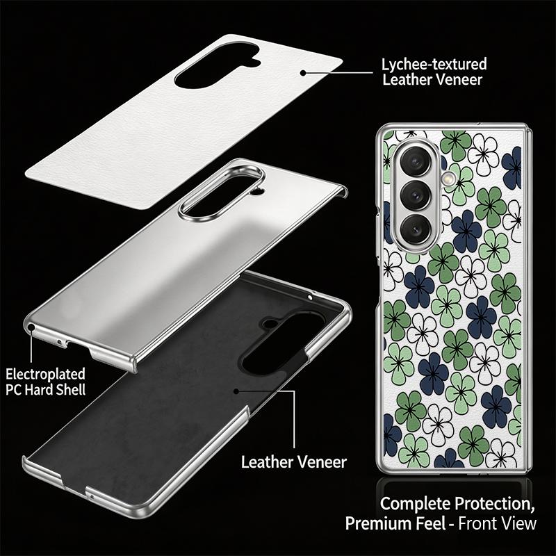 Винтажный Чехол с Цветами Клевера для Samsung Z Fold 8 Ultra 7 6 5 Роскошная Металлическая Кожаная Накладка Жесткий Чехол для Телефона для Galaxy Z Fold8 Fold7 Fold6