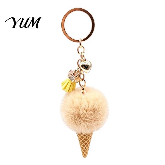 Soft Decorative Charm Plush Ice Cream Keychain for Backpacks, Fluffy Cone Food Shape Keyring Bag Charm, Pendant with Metal Ring
