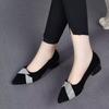 Pointed Rubber Shallow Mouth Low Heel (less Than 3cm) PU Suede Square Heel Single Shoes Low Top Shoes Full of Fashion and Casual