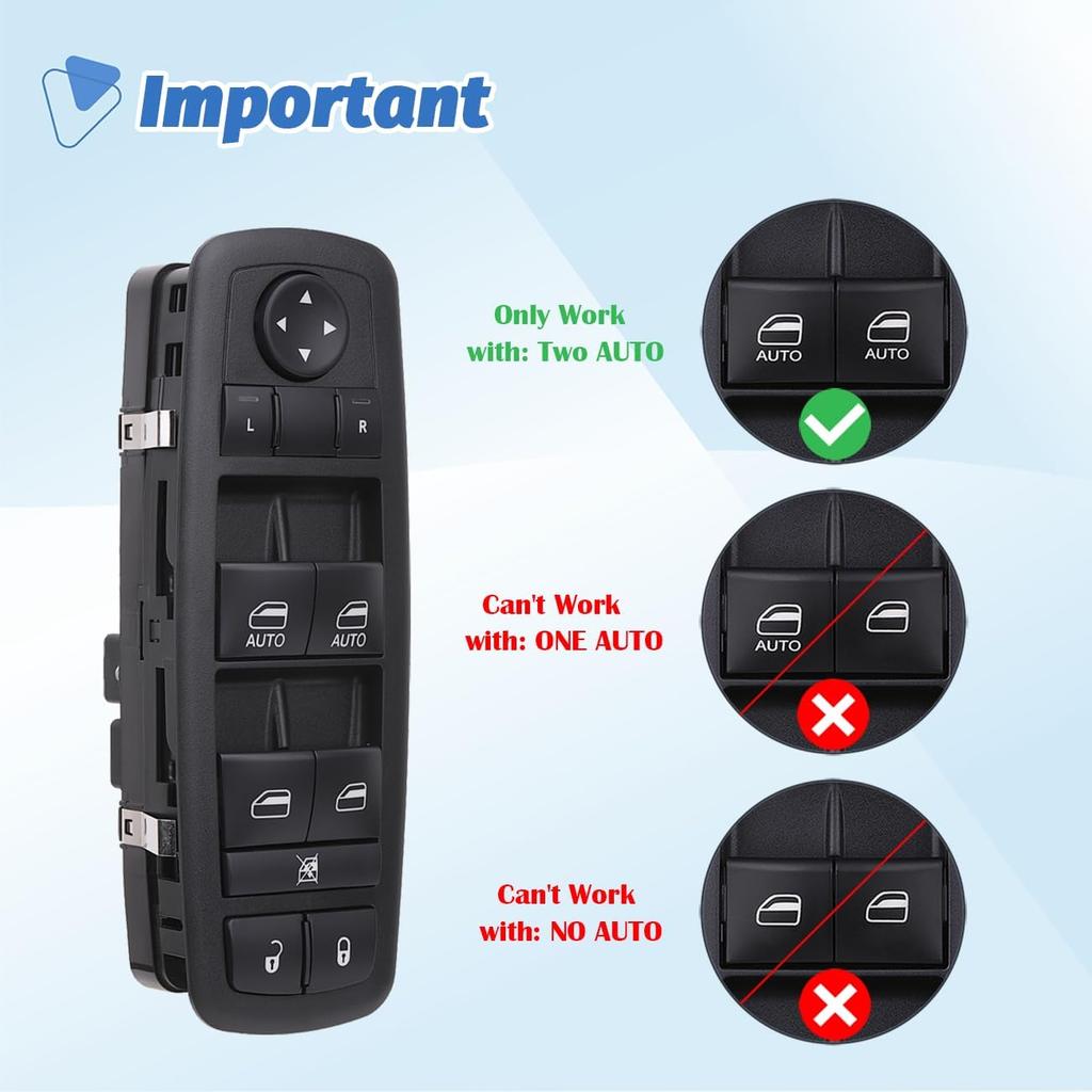 Power Window Switch Main Control Button Compatible With 2016-2018 Ram 1500 2500 3500, 11-19 Dodge Charger, 11-12 Dodge Journey, 11-20 Chrysler 300,