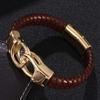 Punk Genuine Leather Bracelet Men Handcuffs Stainless Steel Cuff Chain Bangles Male Jewelry